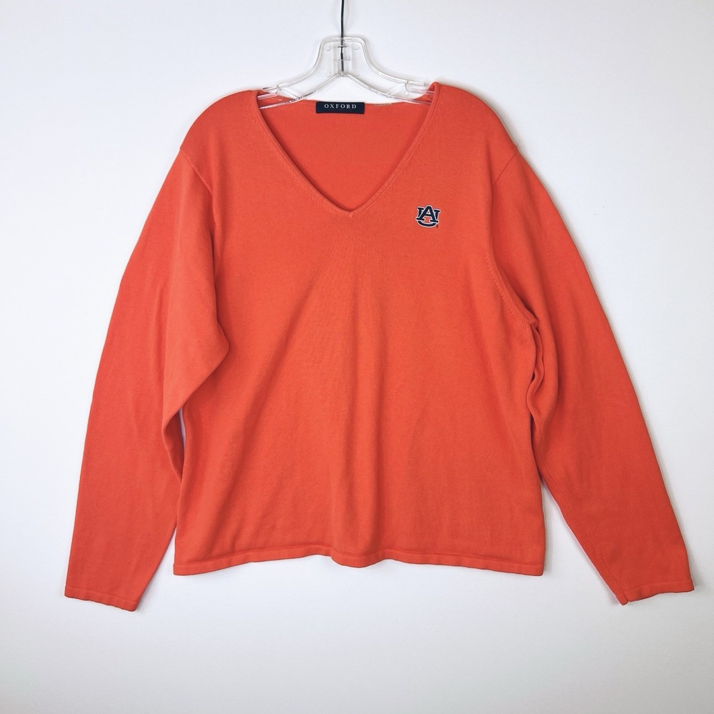 AUBURN Football Embroidered V Neck Cotton Sweater‎ Size 2X Game Day Orange Out